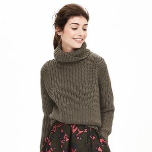 Banana Republic Merino Wool Alpaca Blend Roll Neck Chunky Sweater Green S Boxy